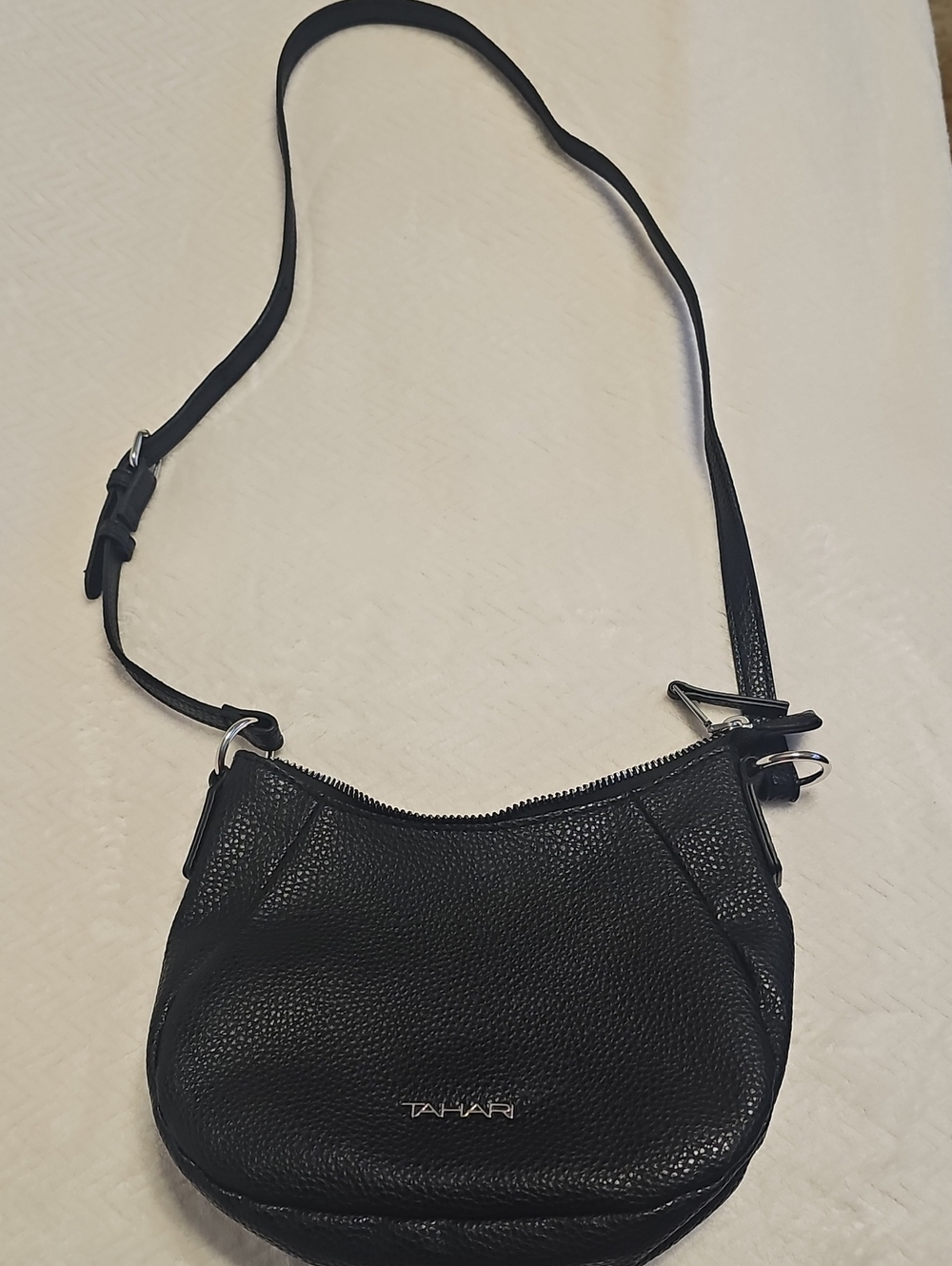 Tahari Black Pebbled Leather Small Crossbody Shoulder Bag